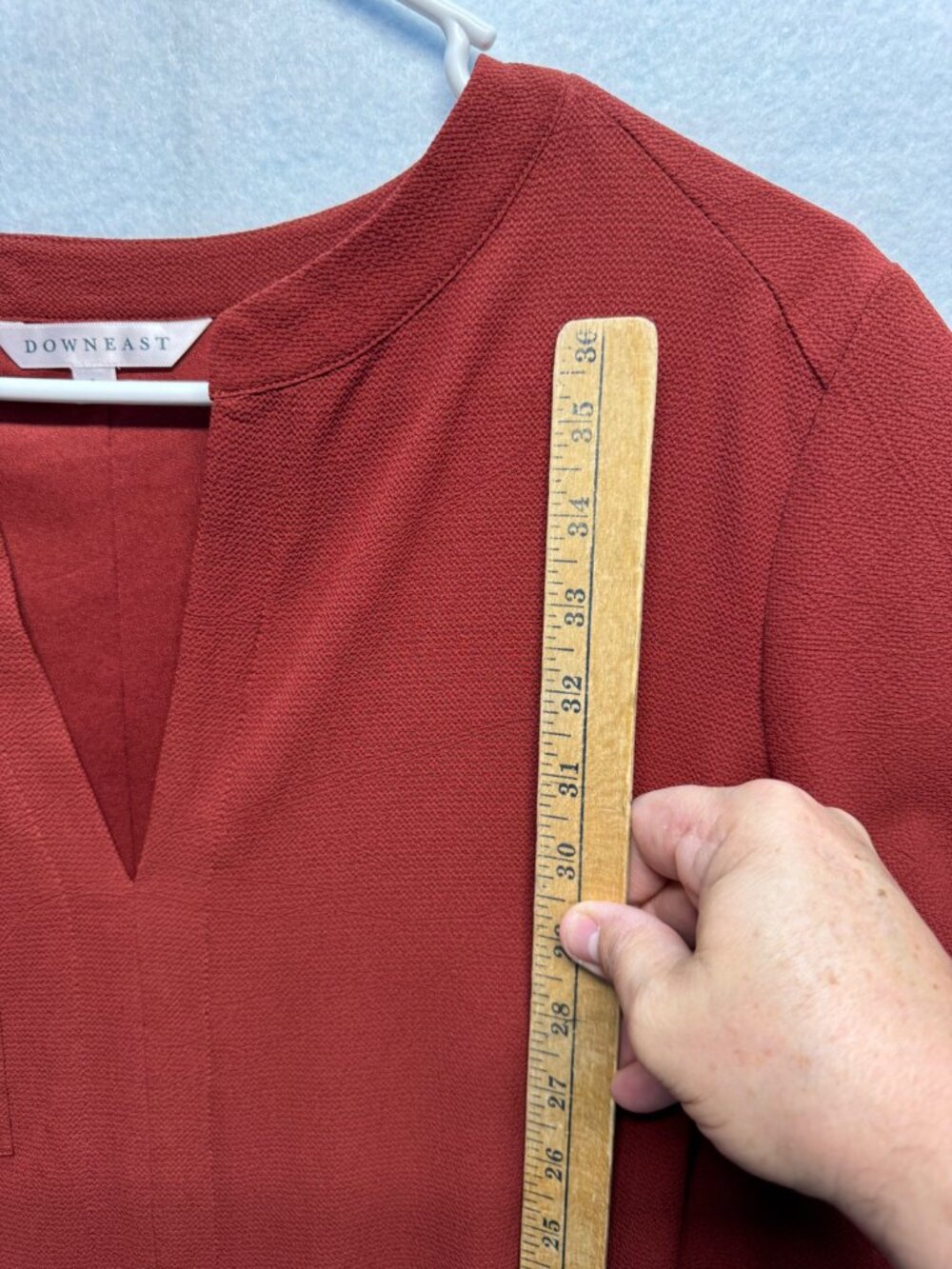 Downeast Womens Red Textured Short Sleeve Shift Dress With V-Neck & Pocket LARGE - Picture 5 of 10